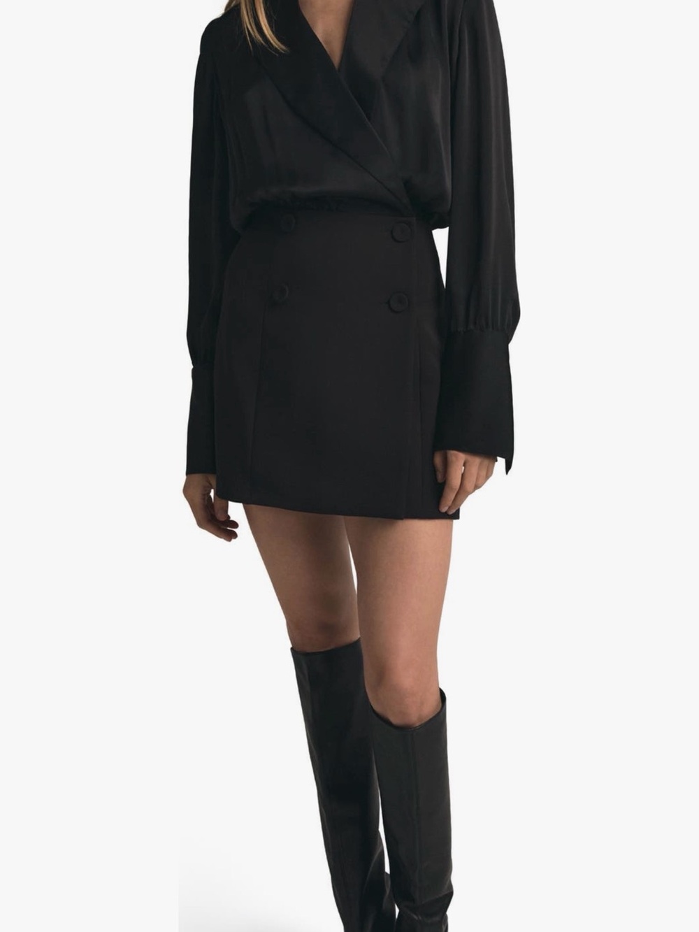 Favorite Daughter Black Long Sleeve Mini Dress with Blazer Collar